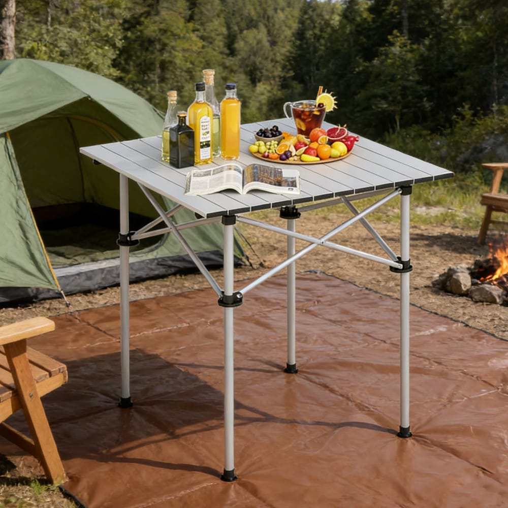 Folding Roll-up Camping Table With Metal Legs And Carrying Bag_voghion.com